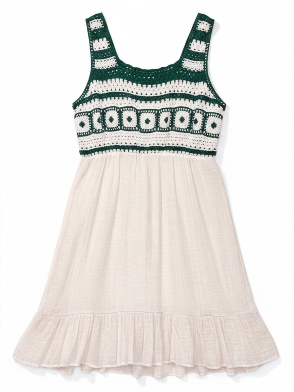 Ana & Rose Boho Style Crochet Halter Midi Dress Lined Green/Beige Size Large